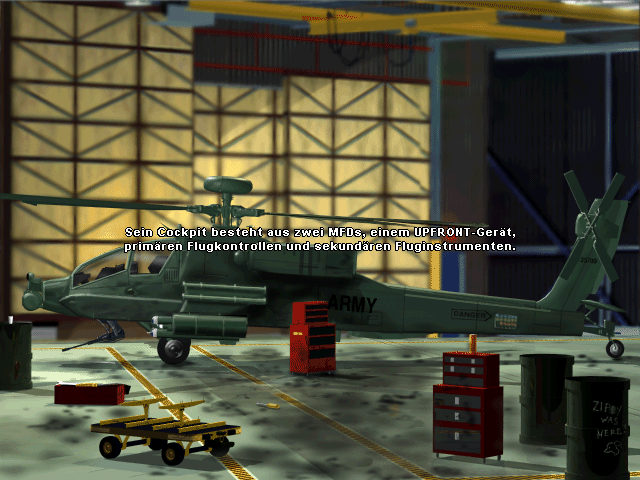 Jane's Combat Simulations: AH-64D Longbow (DOS) screenshot: Walkaround 1 - German version