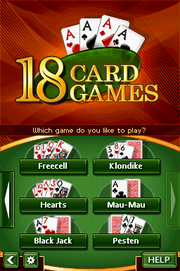 18 Classic Card Games (Nintendo DS) screenshot: EU Main Menu