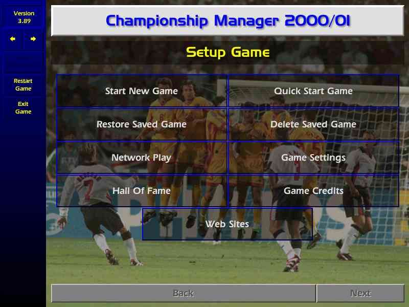 Championship Manager: Season 00/01 (Windows) screenshot: Main Menu