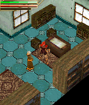 Xanadu Next (N-Gage) screenshot: At the house of the town mayor. Looks like Little Big Adventure in this scene.