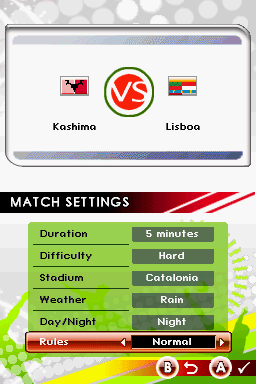 Real Soccer 2009 (Nintendo DS) screenshot: Match Settings