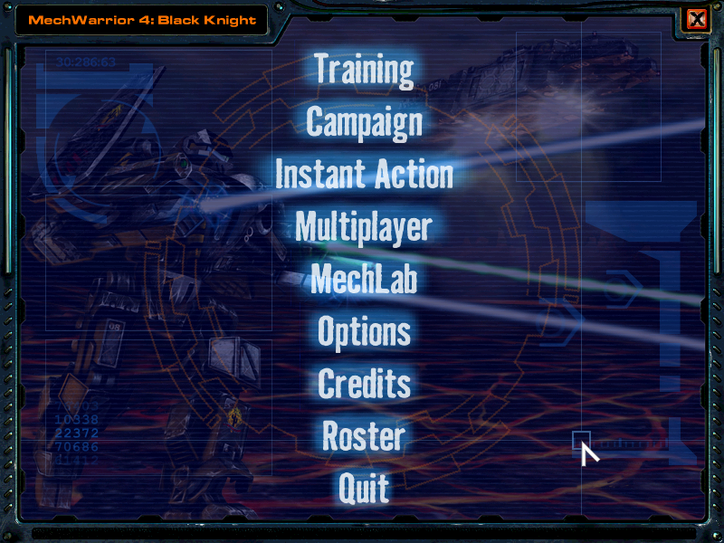 MechWarrior 4: Black Knight (Windows) screenshot: Main menu