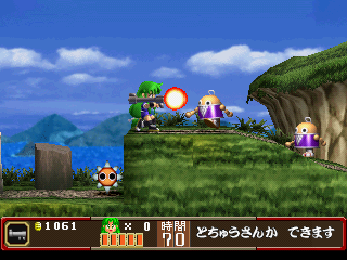 Ganbare Goemon: Ōedo Daikaiten (PlayStation) screenshot: Yae with a bazooka