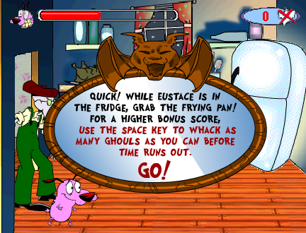 Hallway of Horrors, Starring Courage (Browser) screenshot: Instructions for the Whack a mole bonus game.