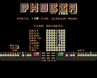 Phobia (Amiga) screenshot: Title menu