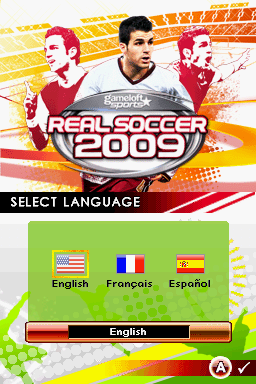 Real Soccer 2009 (Nintendo DS) screenshot: Title screen / Language selection