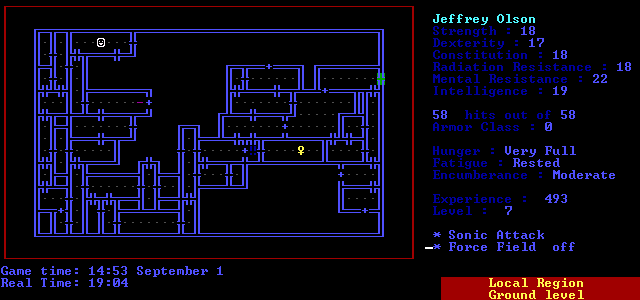 AlphaMan (DOS) screenshot: An abandoned building.