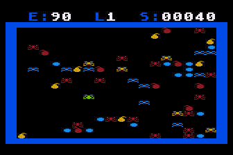 Arachnid (Atari 8-bit) screenshot: Eating Fruit