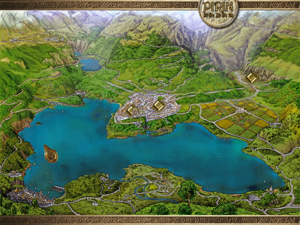Eselmir and the Five Magical Gifts (Windows) screenshot: "Map" (more precisely, bird's eye view) of whole Lothriel.