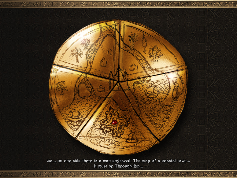 Eselmir and the Five Magical Gifts (Windows) screenshot: After the battle - Eselmir finally has the whole medallion-map!