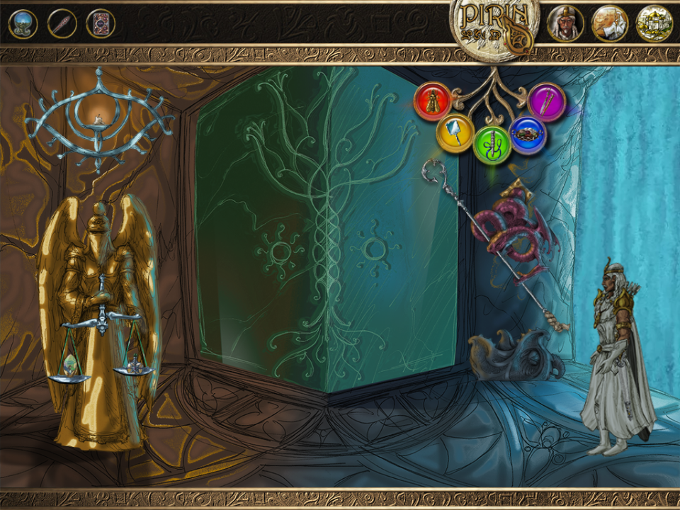 Eselmir and the Five Magical Gifts (Windows) screenshot: The titular five magical gifts are now visible as an extension of the inventory/option bar.