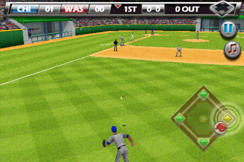 Derek Jeter Real Baseball (iPhone) screenshot: When defending, tap a base to throw the ball