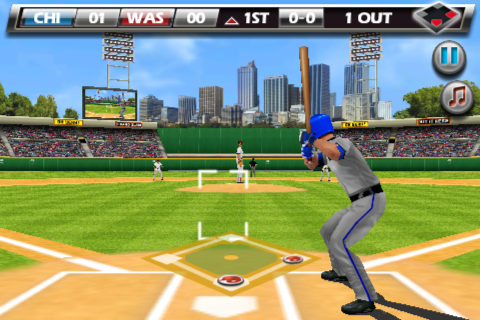 Derek Jeter Real Baseball (iPhone) screenshot: When batting, tap a base to attempt a steal