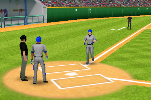 Derek Jeter Real Baseball (iPhone) screenshot: Running into the home base