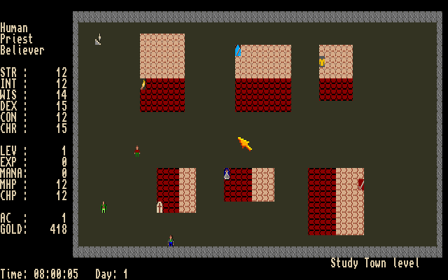 Moria (Amiga) screenshot: The game starts in a town.