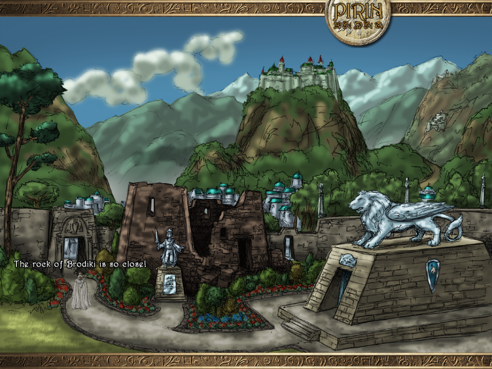 Eselmir and the Five Magical Gifts (Windows) screenshot: Entrance to the labyrinth - the first part of the map showing the true location of King Theoson's tomb can be found in its centre.
