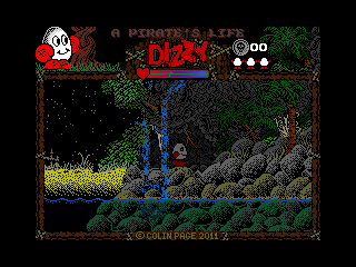 A Pirate's Life Dizzy (Windows) screenshot: Dizzy right after being transported in time. This root will prove important in a very ironic way.