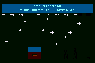 Barn Storm (Atari 8-bit) screenshot: Flying Through a Barn
