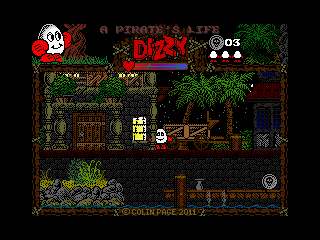 A Pirate's Life Dizzy (Windows) screenshot: After crossing a small cave (and unavoidably getting dirty - Daisy wouldn't like it!), Dizzy arrives at the port.
