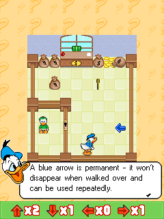 Donald Duck's Quest (J2ME) screenshot: Blue Arrows may be permanent, but you will need to guide Donald to them.