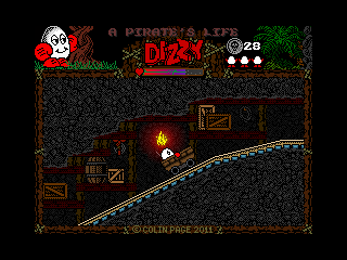 A Pirate's Life Dizzy (Windows) screenshot: End of the mine cart ride.