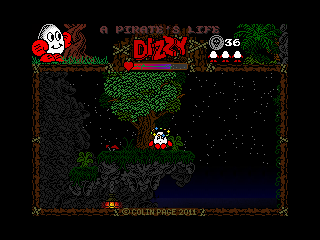 A Pirate's Life Dizzy (Windows) screenshot: As usual, Dizzy can get... well, dizzy after falling and stumbling. This time the animation is more colourful.