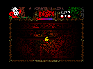 A Pirate's Life Dizzy (Windows) screenshot: The game has some interesting light effects when Dizzy wanders through the caves with a lantern.
