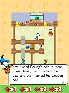 Donald Duck's Quest (J2ME) screenshot: Sometimes, one of the nephews will move as well. In this case though, it's actually Huey, who's helping Donald reach Dewey.