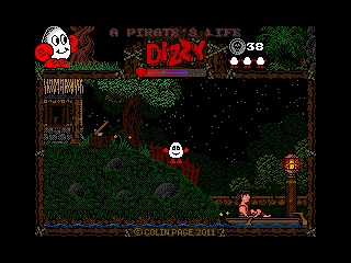 A Pirate's Life Dizzy (Windows) screenshot: The nearest boat stop for the starting area is next to the woodworker's cabin.