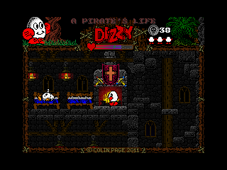 A Pirate's Life Dizzy (Windows) screenshot: Inside the fort. Doesn't this sleepy soldier look like Dizzy's cousin Dozy?...