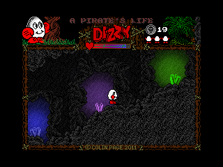 A Pirate's Life Dizzy (Windows) screenshot: A section of the underground caves - shining crystals allow recognising the paths easily.