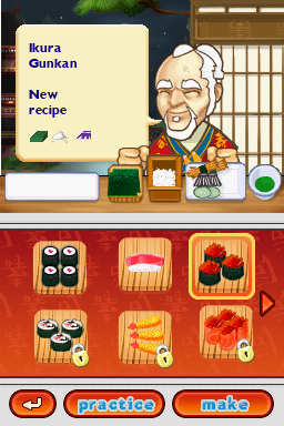 Sushi Academy (Nintendo DS) screenshot: Choose the dish
