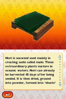 Sushi Academy (Nintendo DS) screenshot: Ingredients - Nori