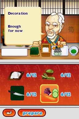 Sushi Academy (Nintendo DS) screenshot: Kitchen - Choose an ingredient