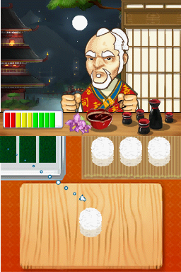 Sushi Academy (Nintendo DS) screenshot: Wrap the rice in nori/fish