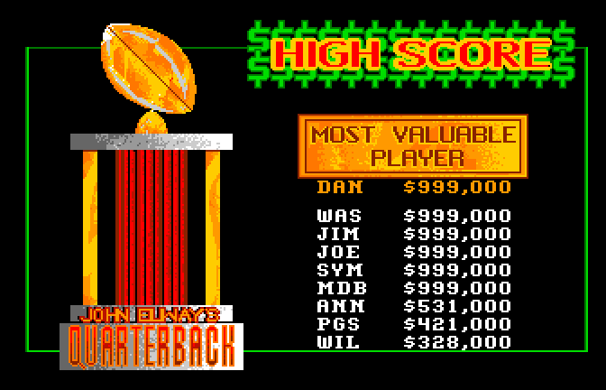 Quarterback (Apple IIgs) screenshot: High Scores