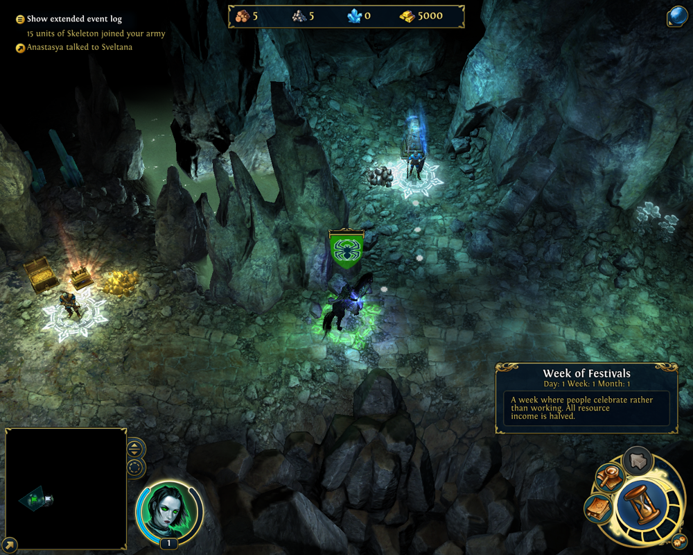 Might & Magic: Heroes VI (Windows) screenshot: On the adventure map, exploring underground tunnels