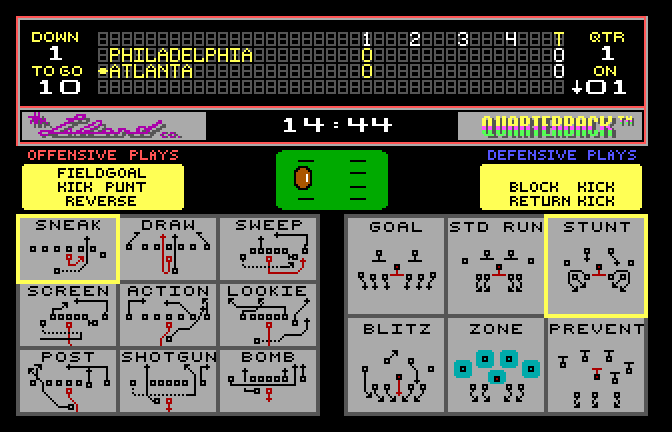 Quarterback (Apple IIgs) screenshot: Choose a Play