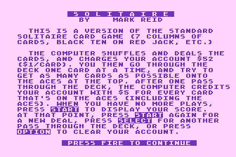 Solitaire (Atari 8-bit) screenshot: Title Screen