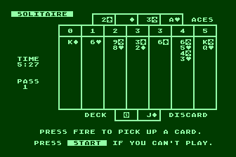 Solitaire (Atari 8-bit) screenshot: Finished the Deck