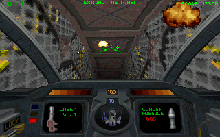 Descent (DOS) screenshot: Exiting the mine (view from inside the ship )