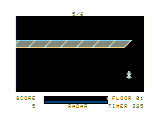 Fraction Fever (TRS-80 CoCo) screenshot: I've got to be careful, or I'll fall off.