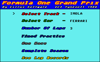 Formula 1 Grand Prix (Amiga) screenshot: Main menu