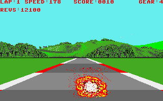 Formula 1 Grand Prix (Amiga) screenshot: Motor revved to high and exploded