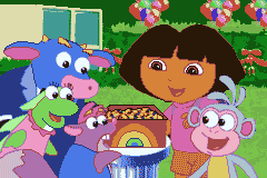 Dora the Explorer: Dora's World Adventure (Game Boy Advance) screenshot: A rainbow box full of treasure