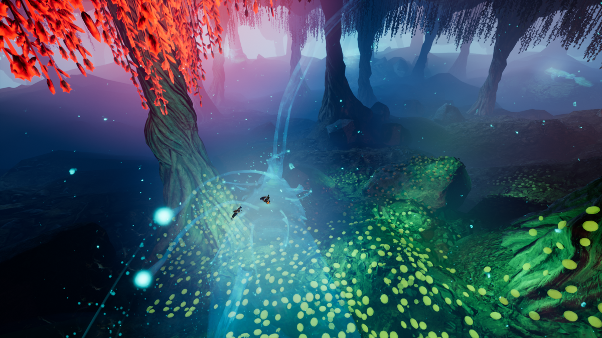 It Takes Two (Windows) screenshot: So we're riding an invisible whale in a forest inside a tree... what?