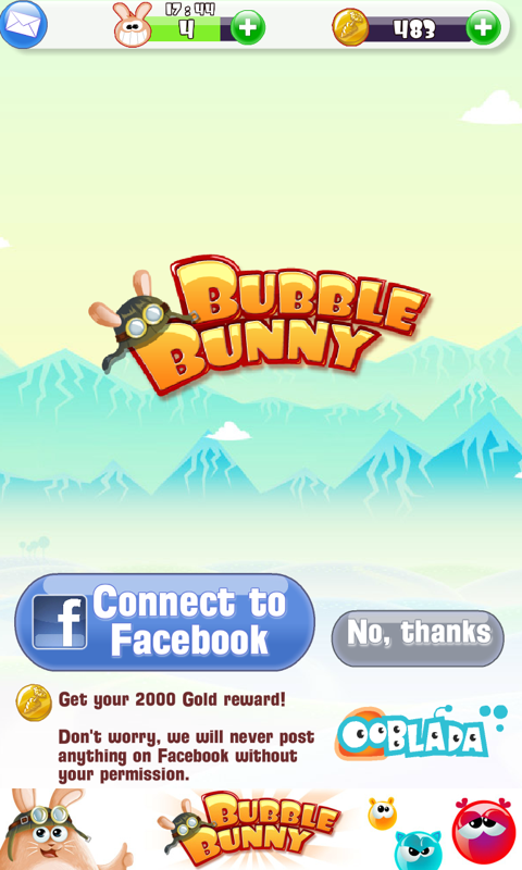 Bubble Bunny (Android) screenshot: Title screen