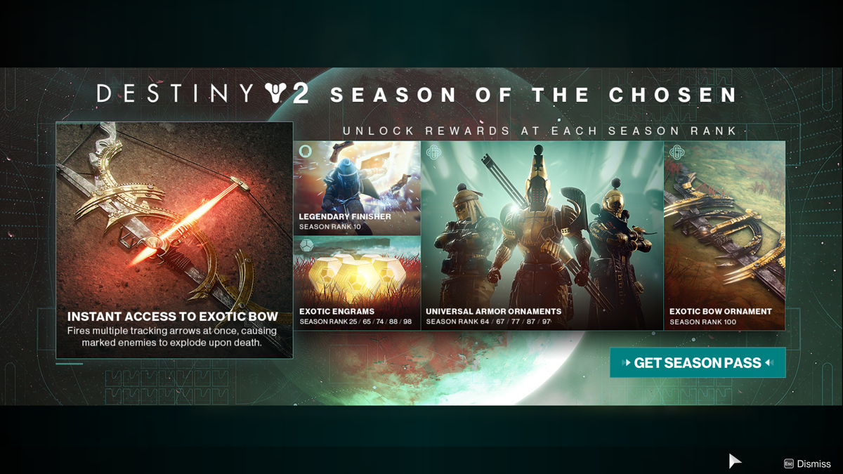 Destiny 2: Season of the Chosen Silver Bundle (Windows) screenshot: Season 13 rank unlockable items