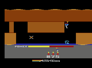 H.E.R.O. (Atari 2600) screenshot: A tentacle is in the water as an enemy.