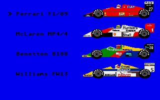 Formula 1 Grand Prix (Atari ST) screenshot: Select car